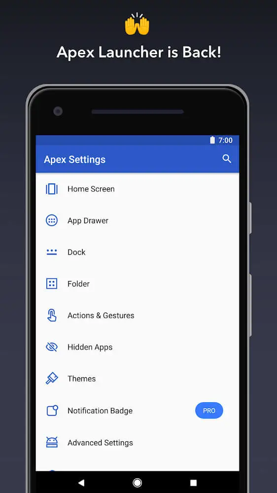 Screenshot of the Apex Launcher app