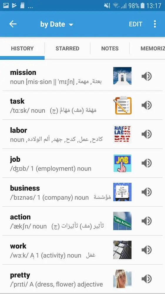 Screenshot of the Arabic Dictionary & Translator app