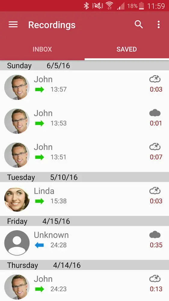 Screenshot of the Automatic Call Recorder Pro app