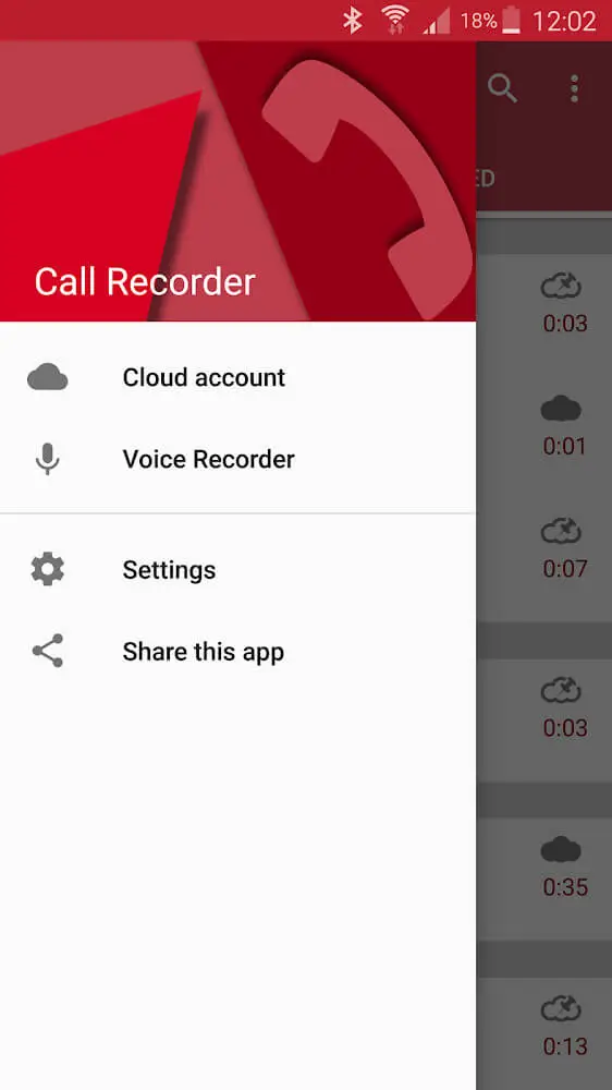 Screenshot of the Automatic Call Recorder Pro app
