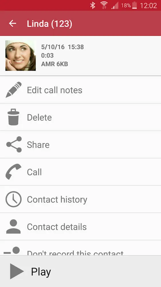 Screenshot of the Automatic Call Recorder Pro app