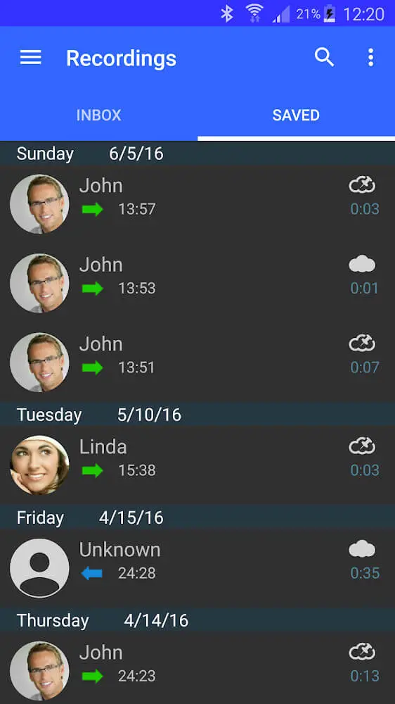 Screenshot of the Automatic Call Recorder Pro app