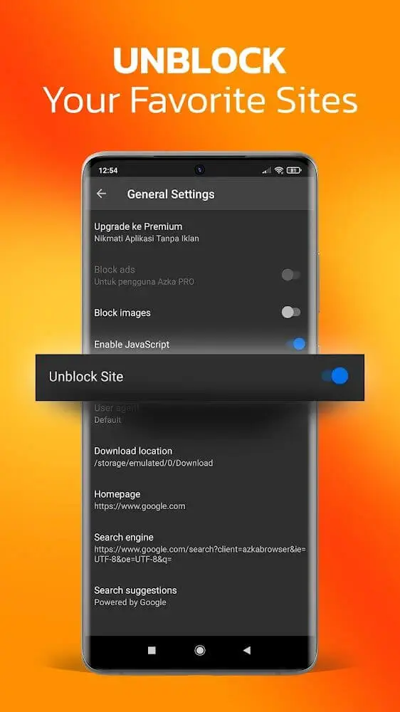 Screenshot of the Azka Browser PRO app