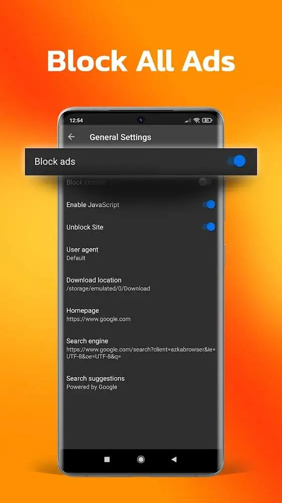 Screenshot of the Azka Browser PRO app