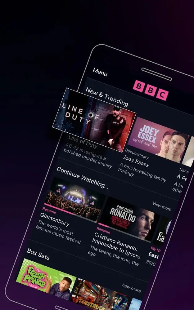 Screenshot of the BBC iPlayer app