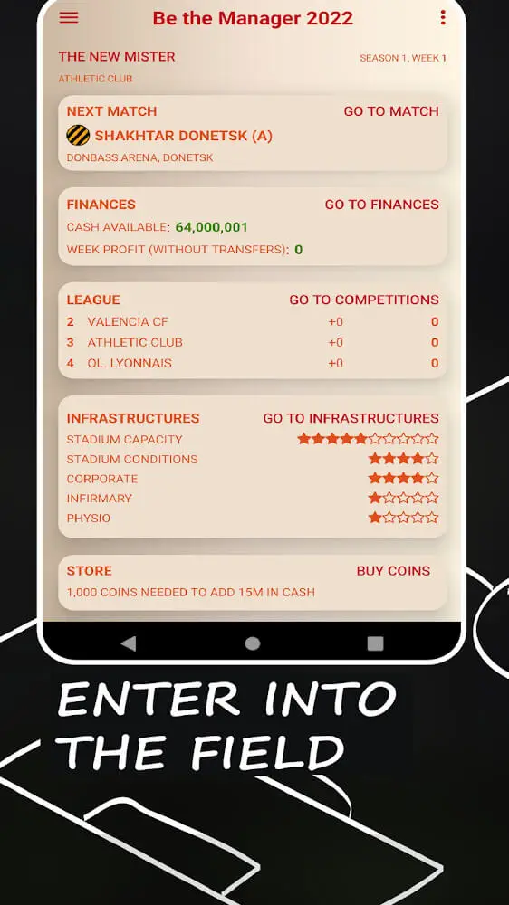 Screenshot of the Be the Manager 2022 app