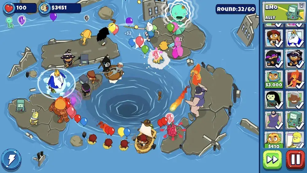 Screenshot of the Bloons Adventure Time TD game