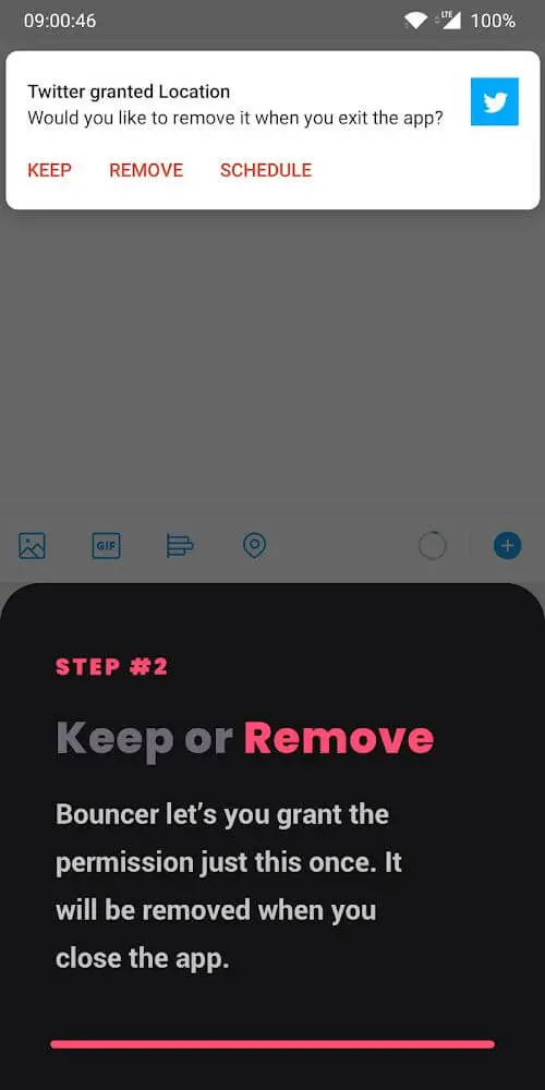 Screenshot of the Bouncer app