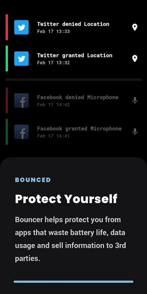 Screenshot of the Bouncer app