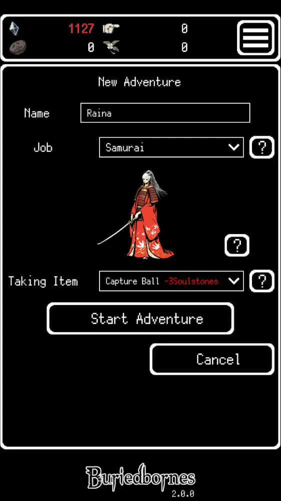 Screenshot of the Buriedbornes app