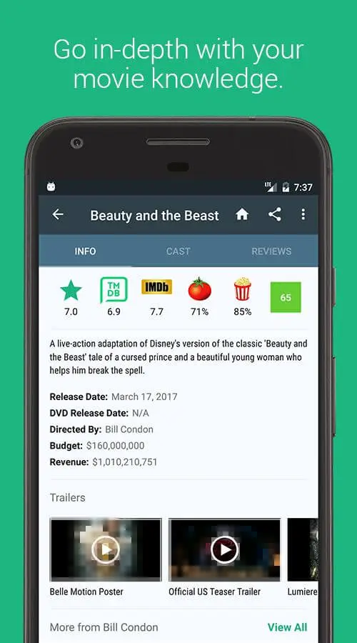 Screenshot of the Cinematics app