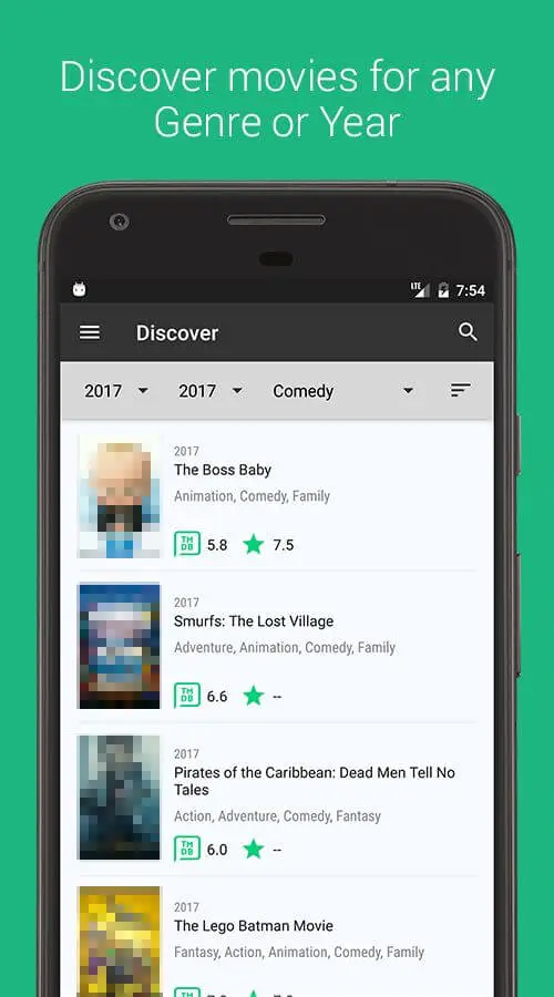 Screenshot of the Cinematics app