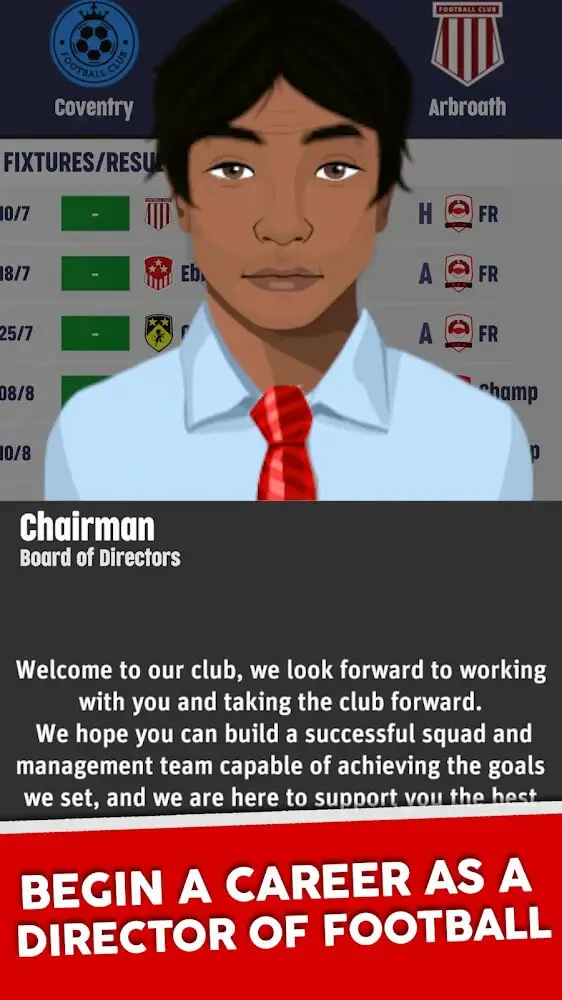 Screenshot of the Club Soccer Director 2022 app