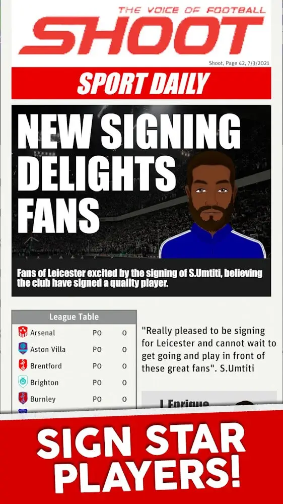 Screenshot of the Club Soccer Director 2022 app