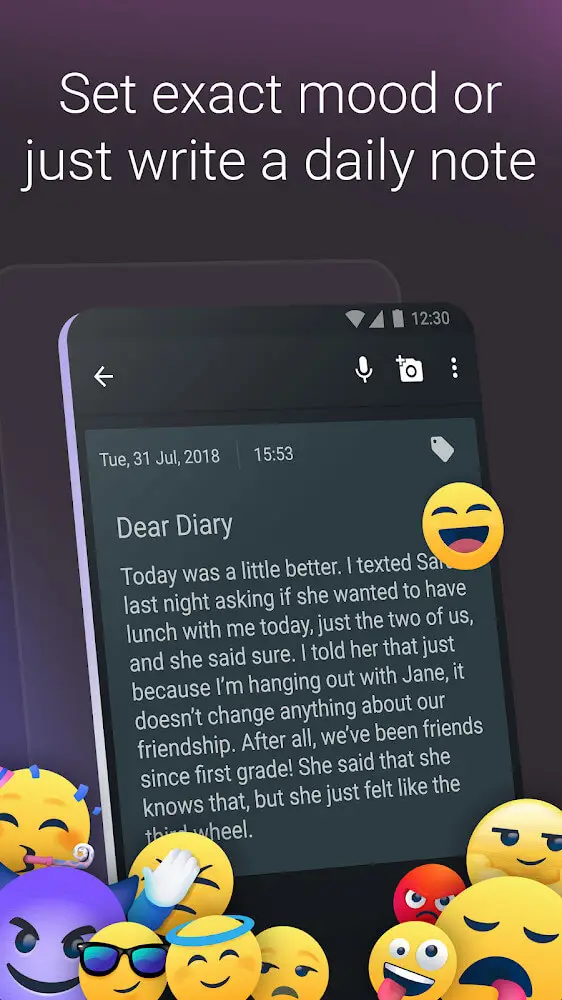 Screenshot of the Diary - Journal Notebook & Mood Tracker Notes app