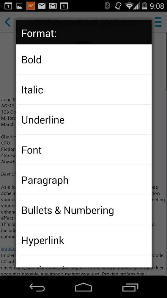 Screenshot of the Docs To Go app