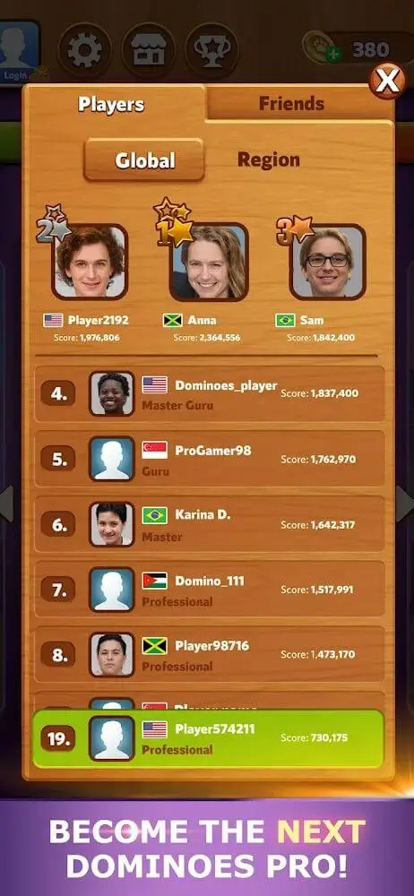 Screenshot of the Dominoes Pro app