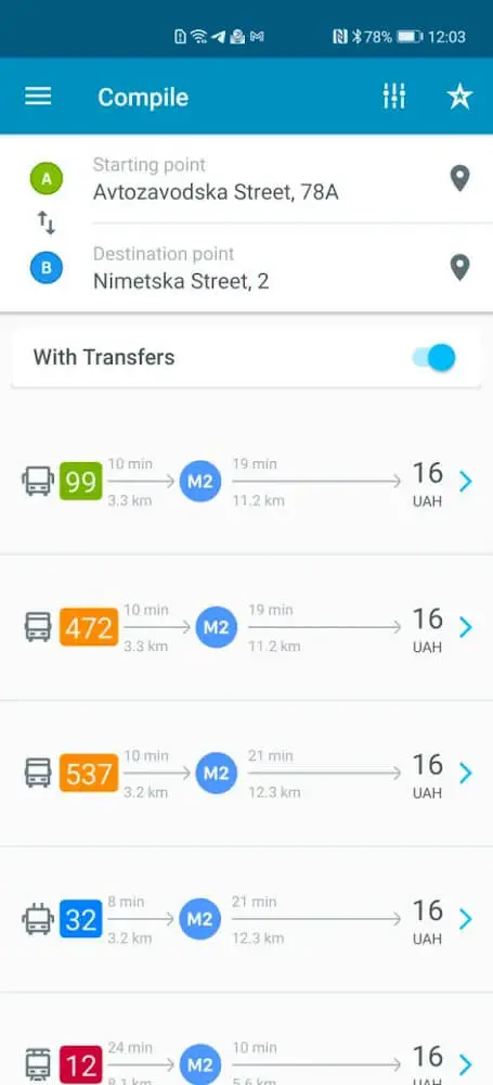 Screenshot of the EasyWay app