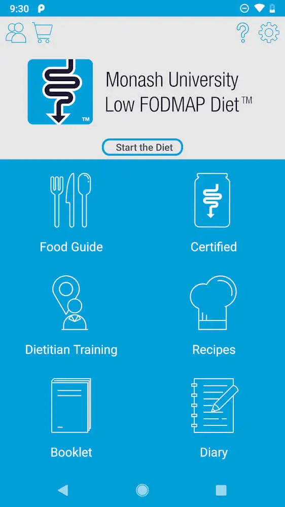 Screenshot of the FODMAP app