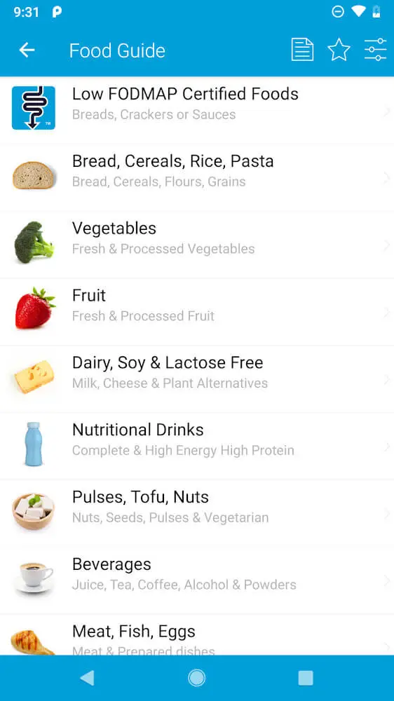 Screenshot of the FODMAP app