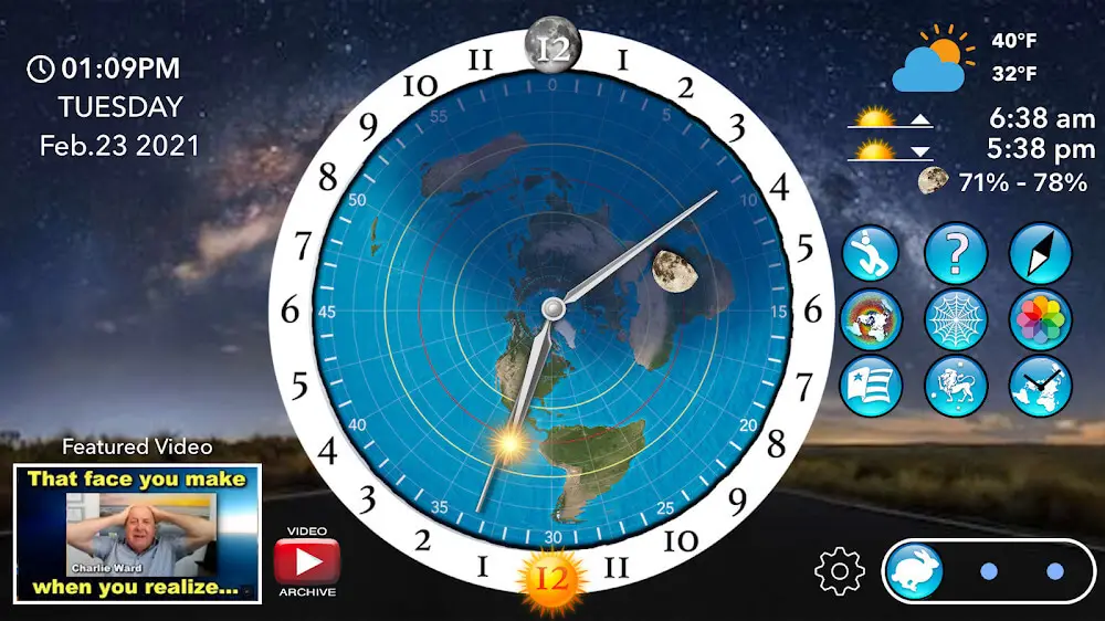 Screenshot of the Flat Earth Sun Moon & Zodiac Clock game