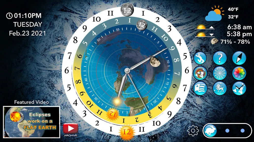 Screenshot of the Flat Earth Sun Moon & Zodiac Clock game