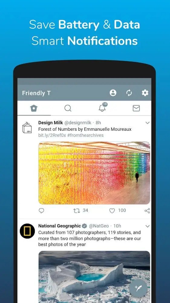 Screenshot of the Friendly For Twitter app
