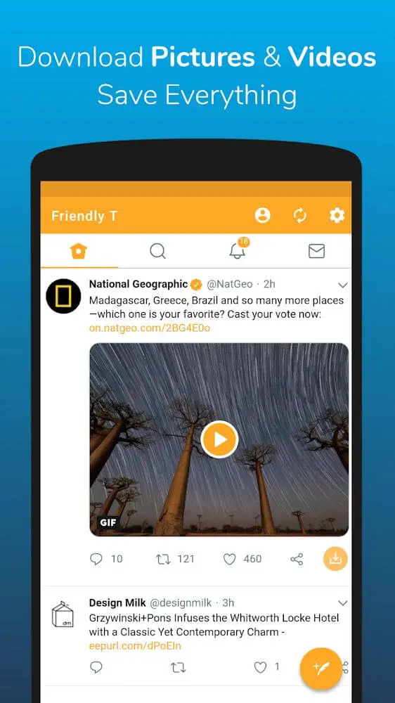 Screenshot of the Friendly For Twitter app