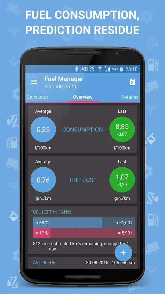 Screenshot of the Fuel Manager Pro (Consumption) app