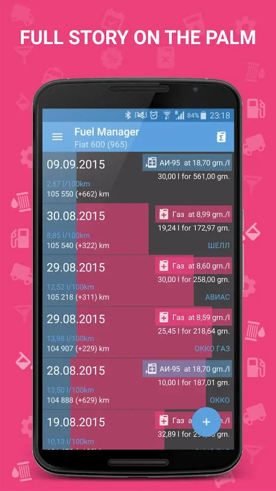 Screenshot of the Fuel Manager Pro (Consumption) app