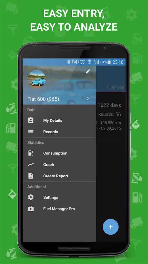 Screenshot of the Fuel Manager Pro (Consumption) app