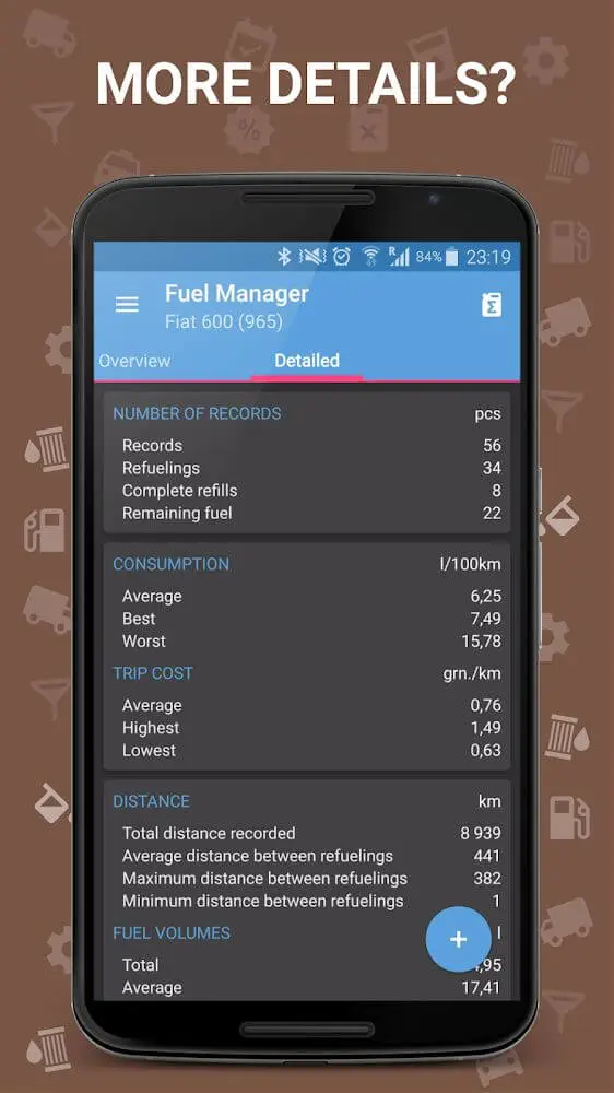 Screenshot of the Fuel Manager Pro (Consumption) app