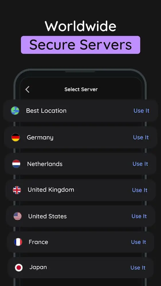 Screenshot of the Guardilla VPN app