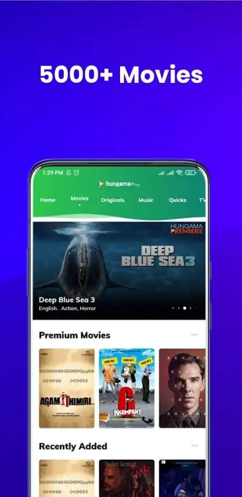 Screenshot of the Hungama Play app