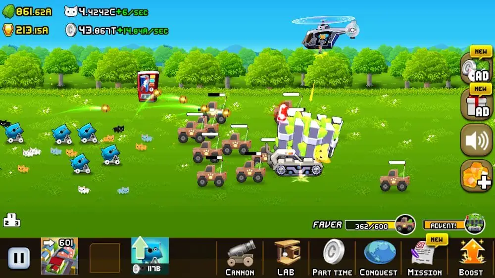 Screenshot of the Idle Cat Cannon game