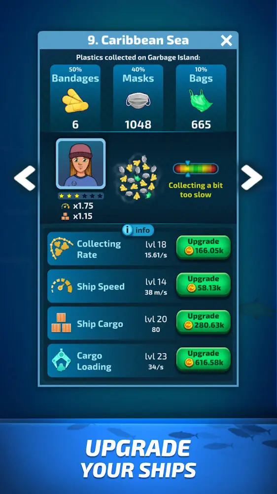 Screenshot of the Idle Ocean Cleaner app
