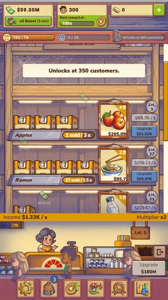 Screenshot of the Idle Shop Manager app