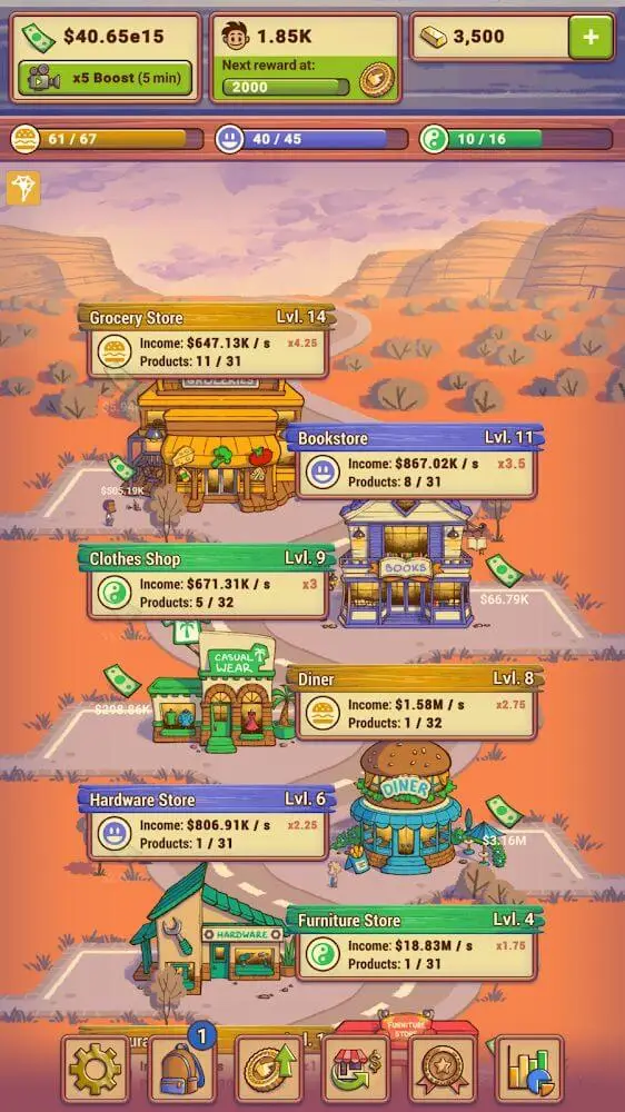 Screenshot of the Idle Shop Manager app