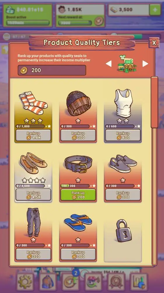 Screenshot of the Idle Shop Manager app