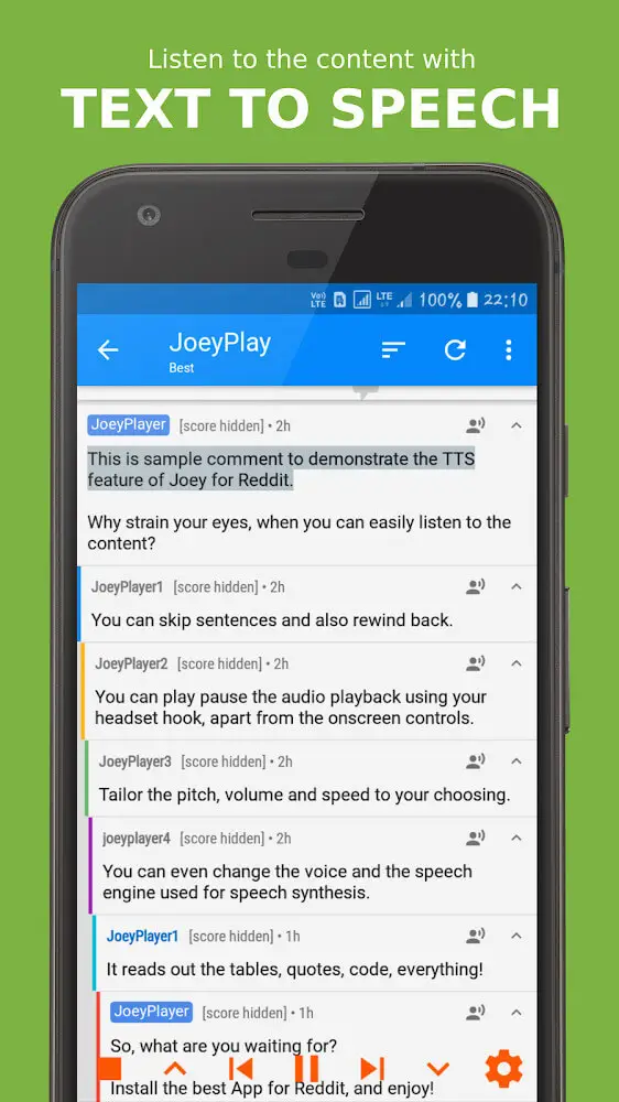 Screenshot of the Joey for Reddit app