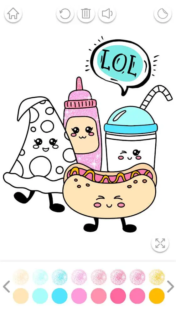 Screenshot of the Kawaii Coloring Book Glitter app