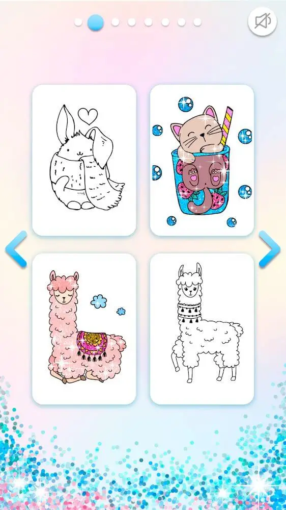Screenshot of the Kawaii Coloring Book Glitter app