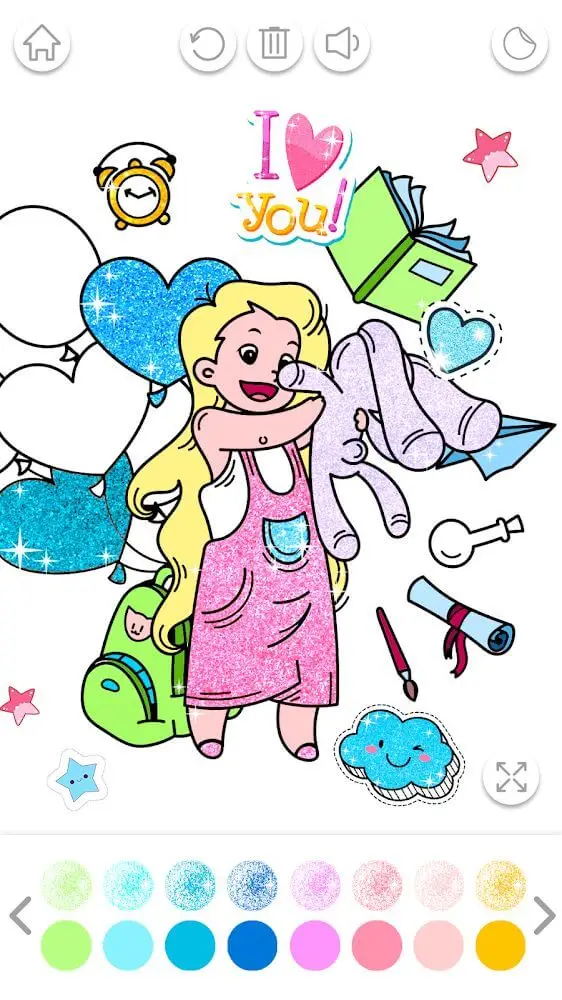 Screenshot of the Kawaii Coloring Book Glitter app