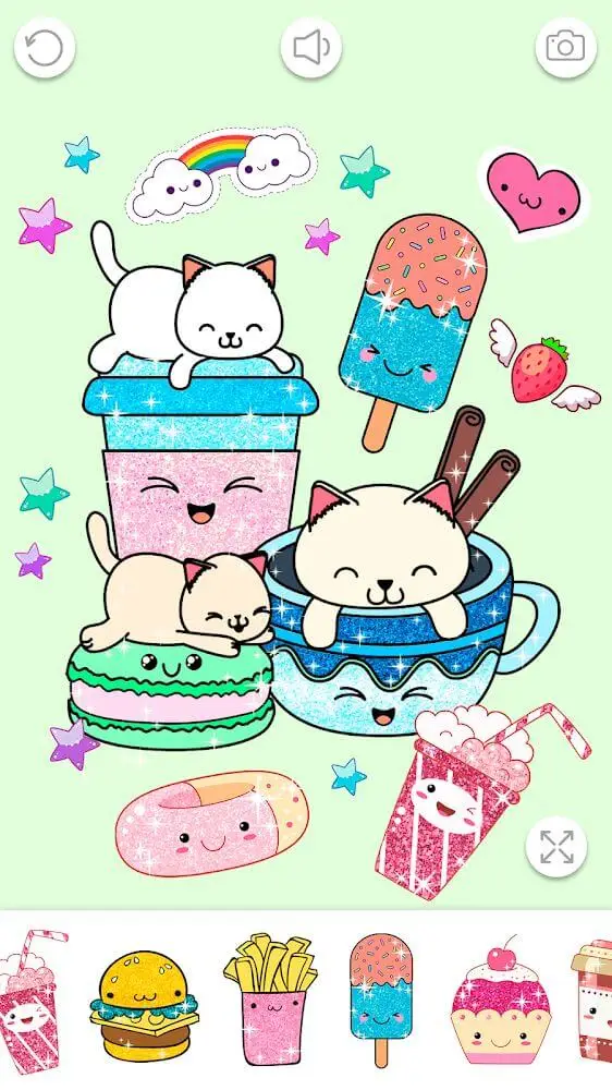 Screenshot of the Kawaii Coloring Book Glitter app