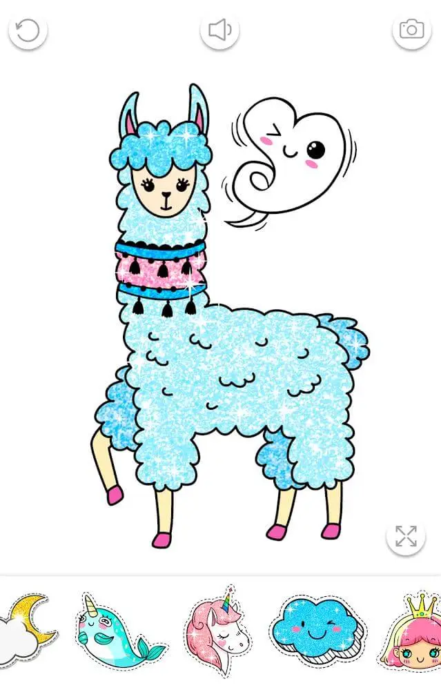 Screenshot of the Kawaii Coloring Book Glitter app