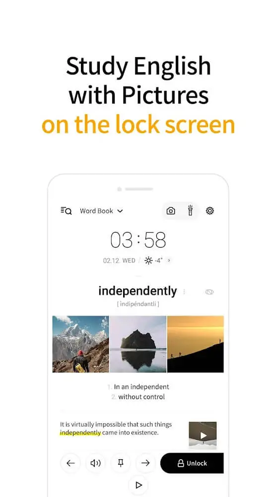Screenshot of the Lockscreen English Dictionary app