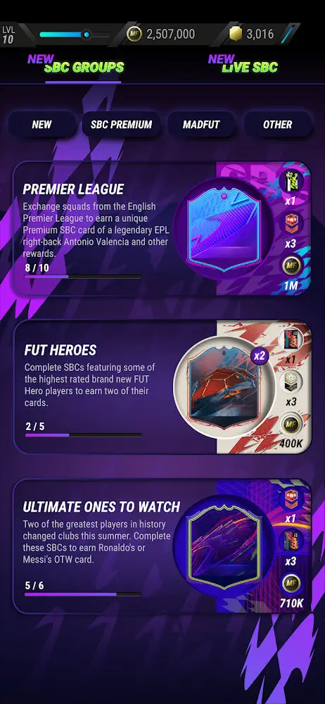 Screenshot of the Madfut 22 app