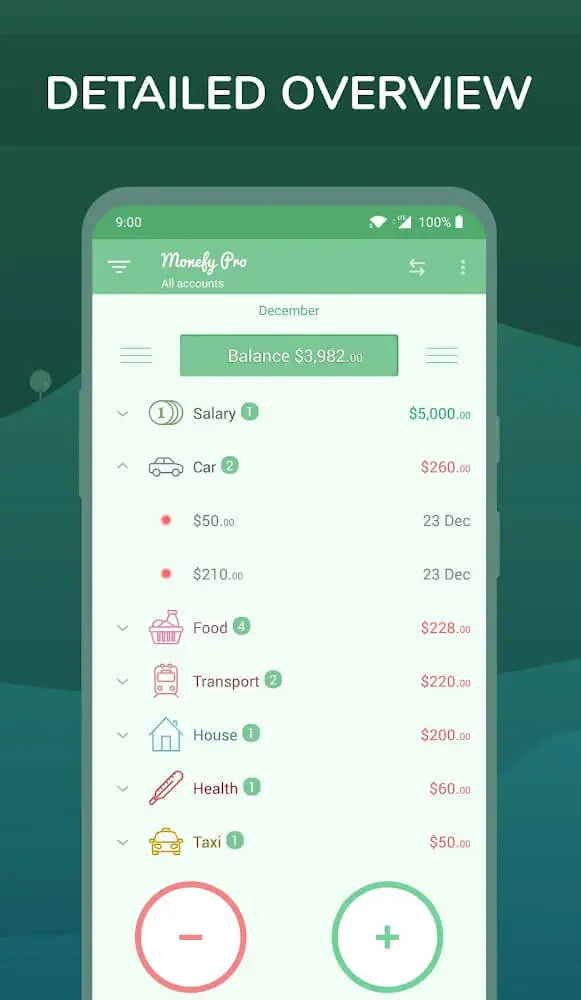 Screenshot of the Monefy Pro app
