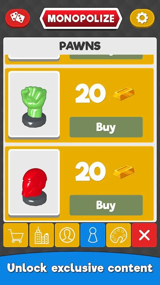 Screenshot of the Monopolize app