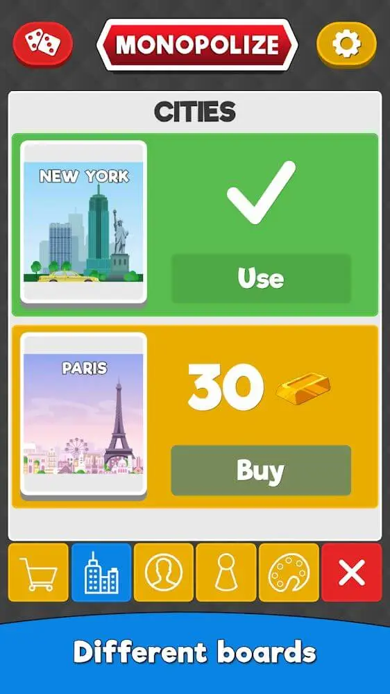 Screenshot of the Monopolize app